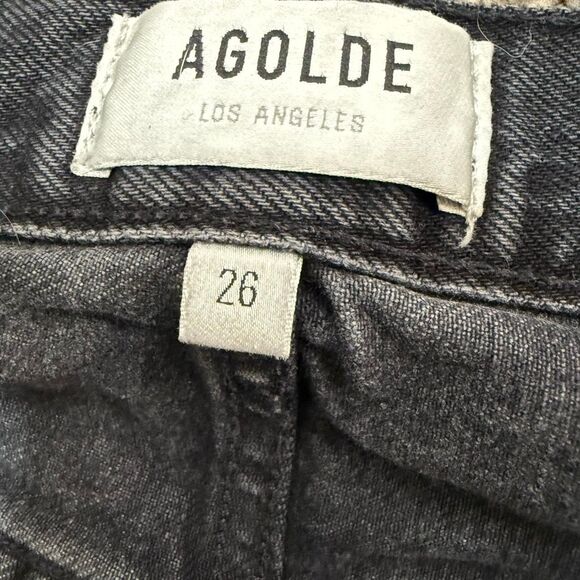 Agolde 90s Jeans Black Distressed High Waisted Straight 26” - Picture 3 of 8